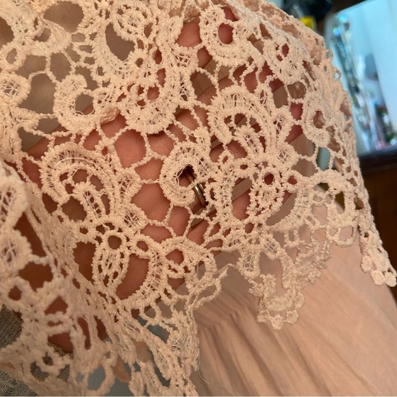 Dress Day Peasant Gauzy Maxi Dress Size S Pink Crochet Neck Boho Hippie 70s Airy - Picture 7 of 8